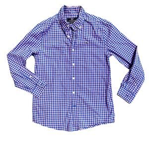 Vineyard Vines Boys' Classic Fit Check Poplin Shirt Pink Blue Medium 12-14